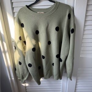 Le serein 3X green and black polka dot sweater
